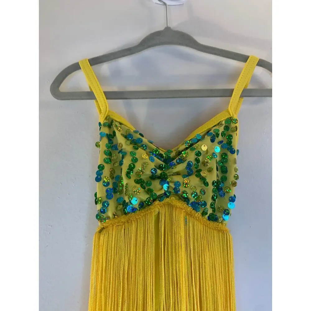 WEISSMAN Girl’s Yellow Sequined Fringe Dance Costume / Size: SC Small 6/6X